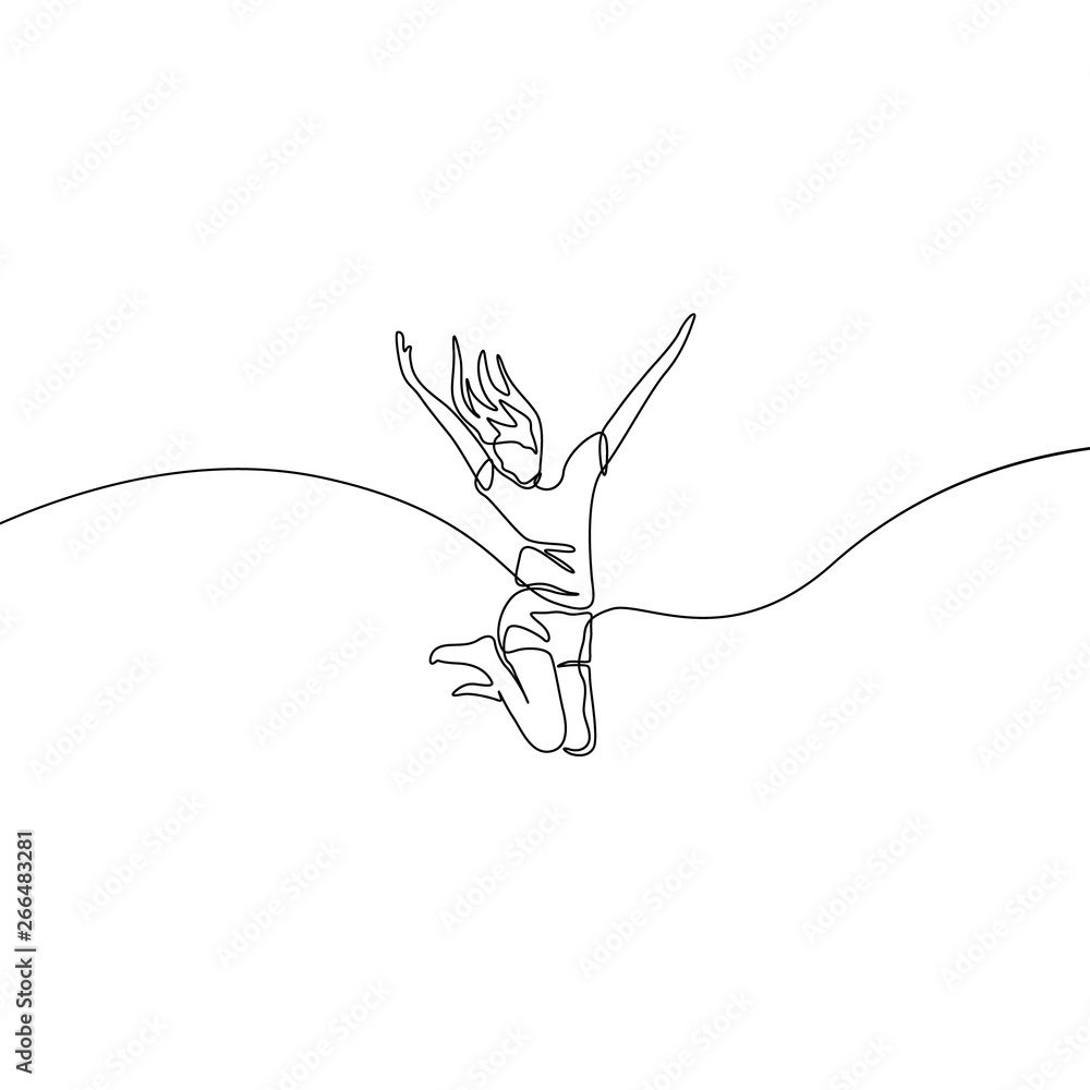 Wall mural Continuous one line drawing jumping girl