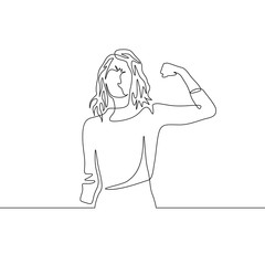 Continuous one line drawing long hair girl power pose