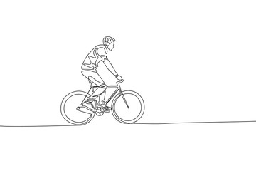 Obraz premium Continuous one line drawing man riding a bicycle
