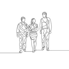 Continuous line Businesswoman with two assistans discussing work