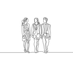 Continuous one line group businesspeople talking about work. Teamwork