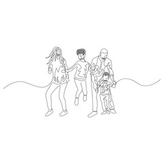 Continuous one line happy family dancing. Family concept