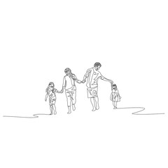 Continuous one line happy family walking holding the hands