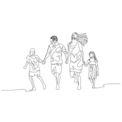 Continuous one line happy family walking holding the hands