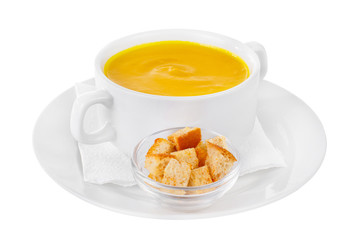 Soup in a white plate isolated white
