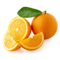 Fresh Sliced ​​oranges and Orange fruit isolated on white background