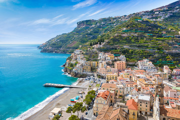 Naklejka na ściany i meble Aerial view of Minori, Amalfi Coast, in Campania region of Italy