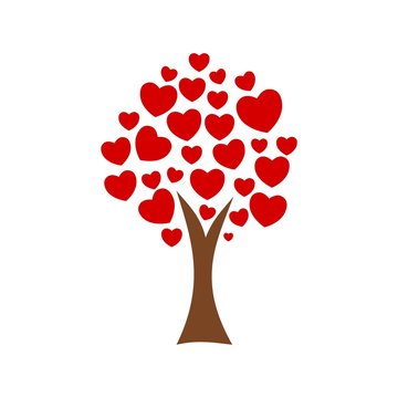 Tree with leafs of hearts icon logo sign