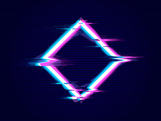 Rhombus  with Glitch effect. Distorted glitch style modern background. Glow design for banner, poster, card, flyer, brochure. Vector illustration. - obrazy, fototapety, plakaty