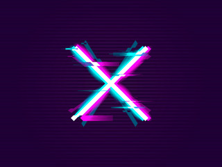 Glitched cross or X Design. Distorted Glitch Style. Glow Design for Graphic Design - Banner, Poster, Flyer, Brochure, Card. Vector Illustration.