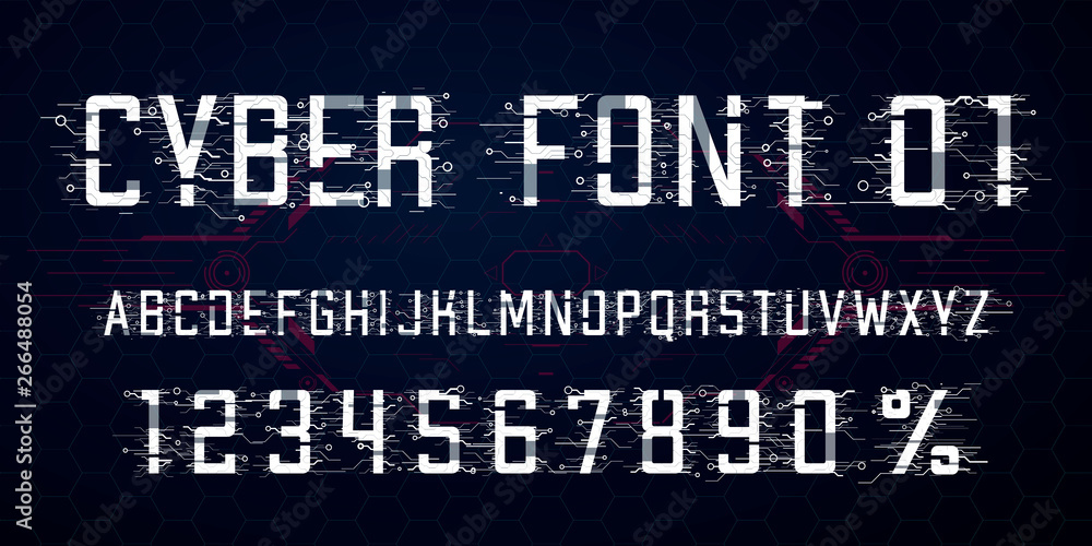 Fototapete digital vector font design. letters, numbers and percent symbol for advertising materials, web and a