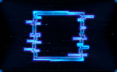 Futuristic hologram HUD square shape with neon glowing. Design element for electro music event, flyer, banner, card and other promotions. Futuristic design