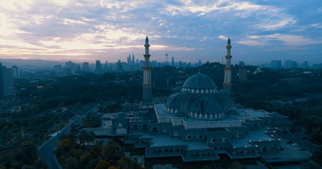Fototapeta na wymiar Aerial view of the Federal Territory Mosque, also known as Masjid Wilayah Persekutuan, during daytime in Kuala Lumpur - Malaysia