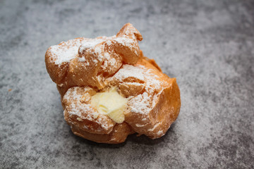 Choux Cream filled vanilla custard.