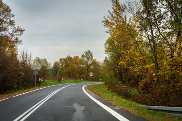 Winding mountain road in autumn. 