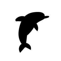 Silhouette of dolphin vector illustration, isolated black object on white background, sea creature.