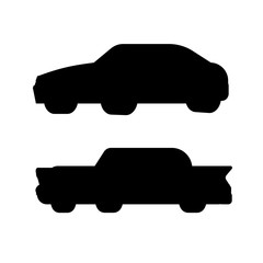 Silhouette of sport and retro car. Black and white vector illustration set. Isolated object.