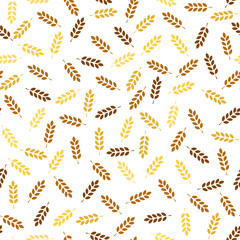 Wheat seamless pattern. Vector seamless pattern with silhouettes of wheat ears. Whole grain, natural, organic background for bakery package, bread products. Vector illustration. Corn texture. - Vector