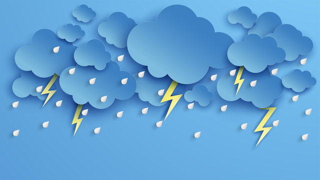 Illustration of Cloud and rain on blue background. heavy rain, rainy season, Overcast sky and lightning in the rainy season.