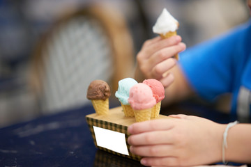 Mock up of small ice cream cones on box for stand of ice cream