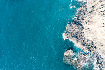 Aerial view of summer beach and ocean. Free space for your decoration. Gran Canair island. 