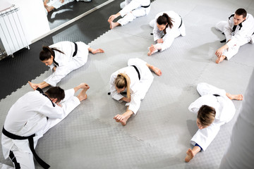 Group of athletes accompanied with physically challenged athlete preparing for a combat training...