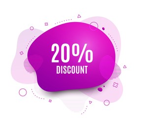 Fluid badge. 20% Discount. Sale offer price sign. Special offer symbol. Abstract shape. Color gradient sale banner. Flyer liquid design. Vector