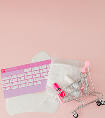 Tampon, feminine, sanitary pads for critical days, feminine calendar, pain pills during...