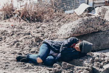 Poor homeless woman outdoors