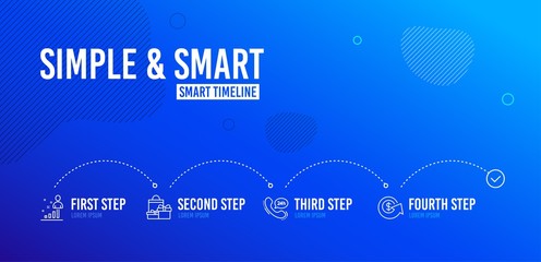 Naklejka premium Infographic timeline. 24h service, Stats and Shopping icons simple set. Dollar exchange sign. Call support, Business analysis, Holiday packages. Money refund. Business set. 4 steps layout. Vector