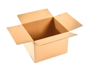 Open cardboard box on white background