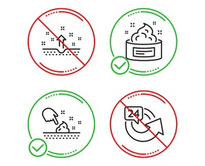 Fototapeta premium Do or Stop. Clean skin, Skin moisture and 24 hours icons simple set. Cosmetics, Wet cream, Medical cosmetic. Repeat. Beauty set. Line clean skin do icon. Prohibited ban stop. Good or bad. Vector