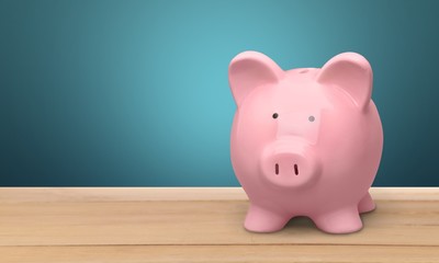 Piggy bank and  money on background