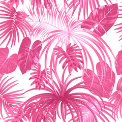 Tropical jungle palm leaves seamless pattern