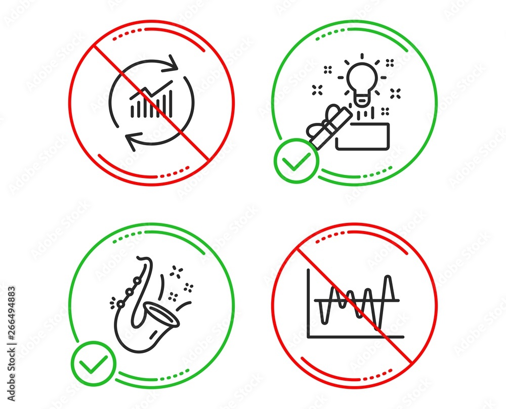 Poster do or stop. creative idea, update data and jazz icons simple set. stock analysis sign. present box, 