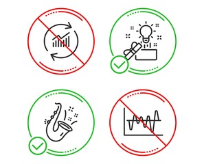 Do or Stop. Creative idea, Update data and Jazz icons simple set. Stock analysis sign. Present box, Sales statistics, Saxophone. Business trade. Education set. Line creative idea do icon. Vector