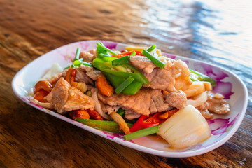 Spicy pork salad with vegetables , Asian style food , Thailand