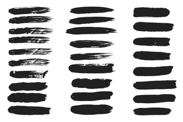 Collection of line hand drawn trace brush strokes black paint texture set vector illustration isolated on white background. Calligraphy brushes high detail abstract elements.