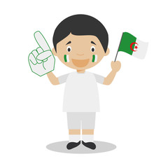 National sport team fan from Algeria with flag and glove Vector Illustration