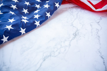 Antique America flag waving pattern background in red blue color concept for USA 4th july independence day, symbol of patriot freedom on white marble. Glory pride in memorial day of liberty