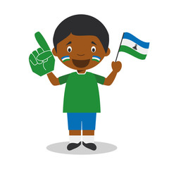 National sport team fan from Lesotho with flag and glove Vector Illustration