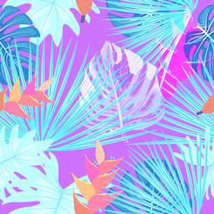Fototapeta premium Tropical neon vector seamless pattern.