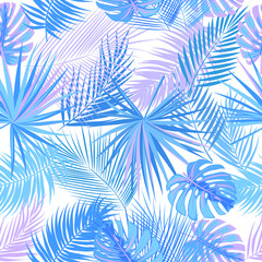 Fototapeta na wymiar Tropical blue vector seamless pattern.