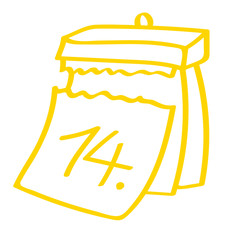 Handgezeichneter Kalender - Tag 14 in gelb