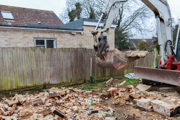 Demolition of the garage in the garden, selective focus