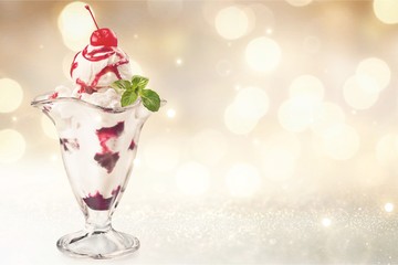 Berry ice cream in glass bowl
