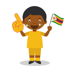 National sport team fan from Zimbabwe with flag and glove Vector Illustration