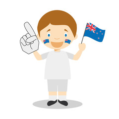 National sport team fan from New Zealand with flag and glove Vector Illustration
