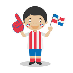 National sport team fan from Dominican Republic with flag and glove Vector Illustration