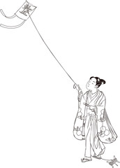 浮世絵　子供　その6　白黒	